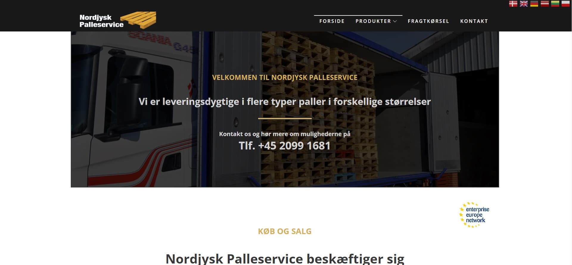 Screendump af nordjysk palleservice desktop pagefold