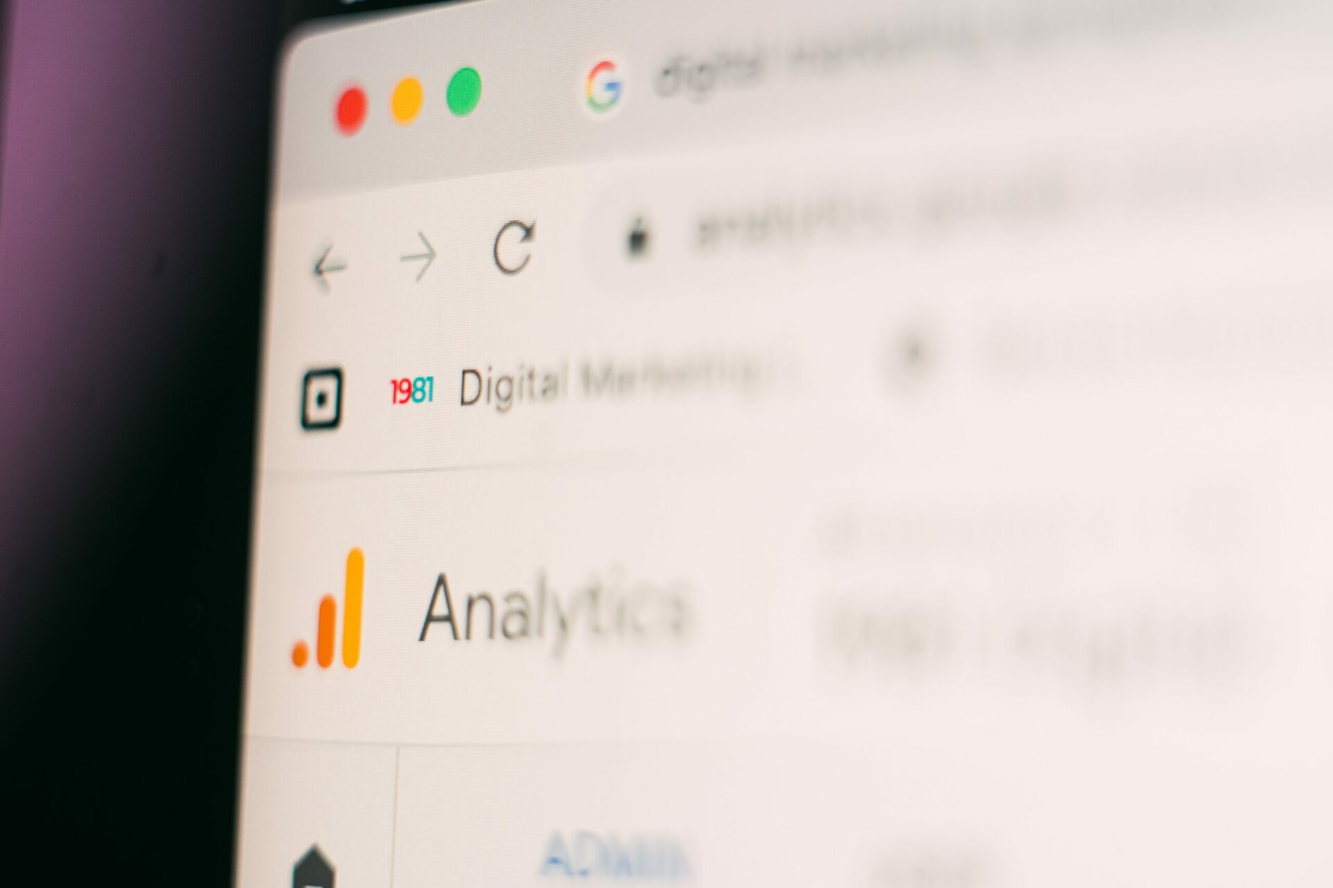 hjørne screenshot af google analytics hjemmeside